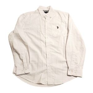 U.S. Polo Assn. 100% Cotton White Button Down‎ Embroidered Shirt Mens Medium